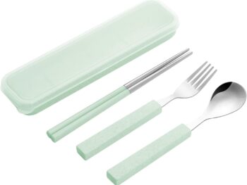 3-Piece Children Utensils Set 18/8 Stainless Steel Child Flatware Set Silverware Spoon Fork Chopstick Set with Travel Case for Kids Lunch Box
