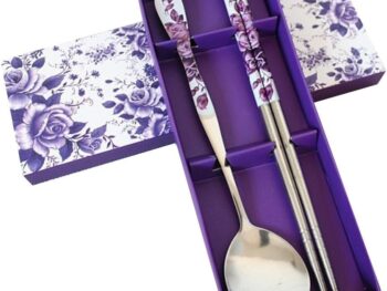 Chinese Purple Rose Stainless Steel Chopsticks and Spoon Set