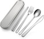 Travel cutlery set, 18/8 stainless steel cutlery, Reusable utensils set with case, Portable Silverware Lunch Box for Camping and Office (Stainless Steel)