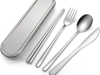 Travel cutlery set, 18/8 stainless steel cutlery, Reusable utensils set with case, Portable Silverware Lunch Box for Camping and Office (Stainless Steel)