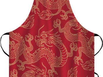 Dragon Aprons Chinese Traditional Culture Tattoo Power Symbol Flying Mascot Animal Waterproof Resistant Chef Cooking Kitchen BBQ Adjustable Aprons for Women Men 27x31 Inch