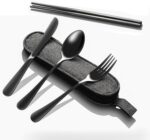 Matte Black 5-Piece Stainless Steel Travel Utensil Set with Waterproof Case, Reusable Portable Flatware Includes Knife, Fork, Spoon, Chopsticks for Camping, Office, Picnic & Daily Use