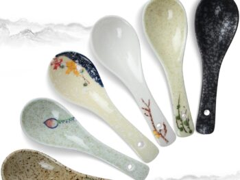 6 Pcs Asian Retro Ceramics Soup Spoons Japanese Style Rice Spoon Flatware Asian Chinese Serving Spoons Appetizers Tableware Meal Partner for Salad Ramen Noodles Wonton